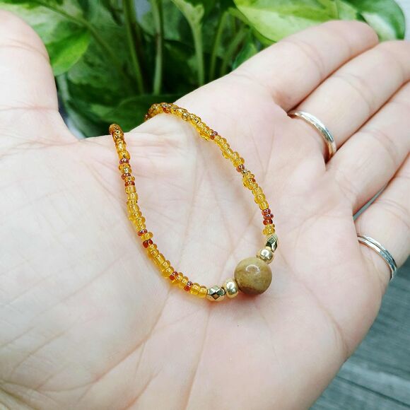 Dainty Amazonite Gemstone Beaded Choker Necklace, Minimalist Crystal Jewelry 13" - Picture 3 of 5